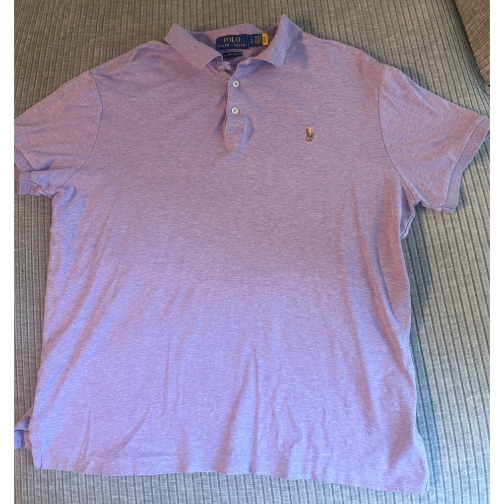 Polo Ralph Lauren Mens Custom Slim Fit Polo Shirt Large Purple Heather Short Slv